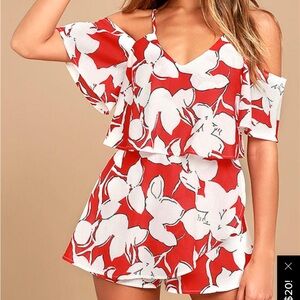 J.O.A. Akela Red Floral Print Off-the-Shoulder Skort Dress